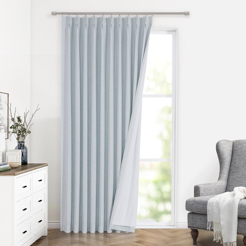 Vision Home Blue Fog Pinch مطوي ستائر التعتيم الكاملة الكتان المخلوطة غرفة سواد ستائر النافذة 72 بوصة لغرفة المعيشة غرفة النوم الحرارية معزولة قرصة الطيات الستائر مع السنانير 1 لوحة 60 بوصة عرض × 72 بوصة طول - Image 1